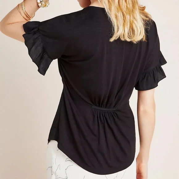 Anthropologie Dolan Mitzi Pleated Peplum Ruffle Button Front Black Blouse - Picture 5 of 5